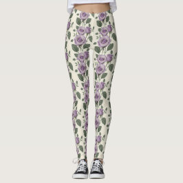 Lavendelrozen Met Zilveren En Groene Bladeren Leggings