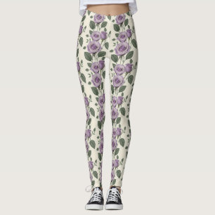 Lavendelrozen Met Zilveren En Groene Bladeren  Leggings