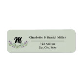 Lavendelsalie groen bloemenmonogram retouradres etiket (Voorkant)