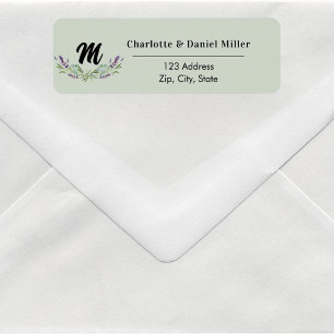 Lavendelsalie groen bloemenmonogram retouradres etiket