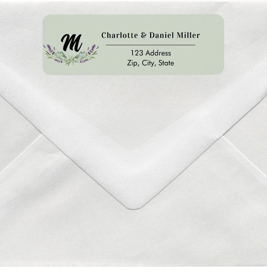 Lavendelsalie groen bloemenmonogram retouradres etiket