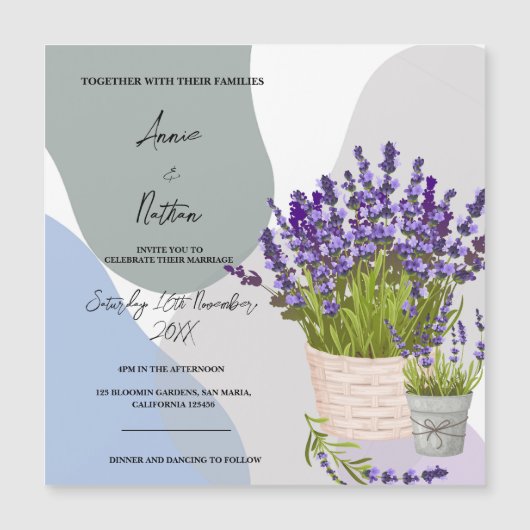 Lavendelstengels in een mand Schattigee Waterverf  Magnetische Uitnodiging (Voorkant)