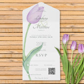 Lavendeltulp Solo Paarse moderne QR-code All In One Uitnodiging