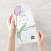 Lavendeltulp Solo Paarse moderne QR-code All In One Uitnodiging (Afscheurbaar)