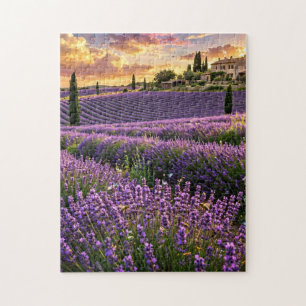 Lavendelveld bij zonsondergang legpuzzel