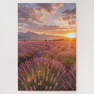 Lavendelveld bij zonsondergang legpuzzel
