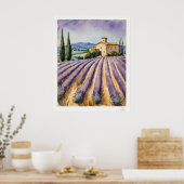 Lavendelveld met boerderijposter poster (Keuken)