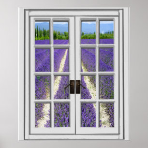 Lavendelveld Uitzicht Nep Raam Poster