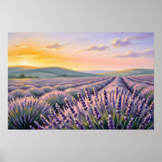 Lavendelveld Zonsondergang Fijne Kunstprint –  Poster