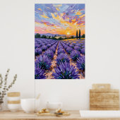 Lavendelveld Zonsondergang Olie Schilderij Poster (Keuken)
