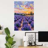 Lavendelveld Zonsondergang Olie Schilderij Poster (Thuiskantoor)