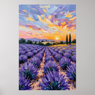 Lavendelveld Zonsondergang Olie Schilderij Poster