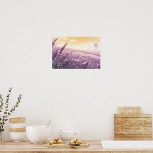 Lavendelveld Zonsondergang Poster