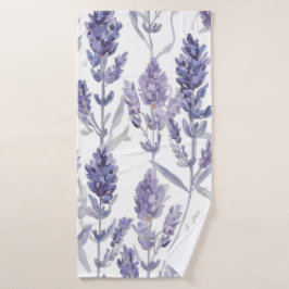 Lavendelvelden | Paarse Aquarel Bloem Patroon Badhanddoek