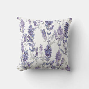 Lavendelvelden   Paarse Waterverf Bloem Patroon Kussen
