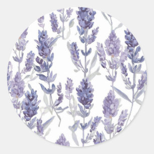 Lavendelvelden   Paarse Waterverf Bloempatroon Ronde Sticker