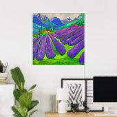 Lavendelvelden voor bergen poster (Thuiskantoor)