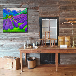 Lavendelvelden voor de bergen foto afdruk