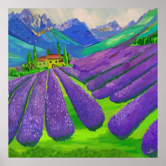 Lavendelvelden voor de bergen poster (Voorkant)