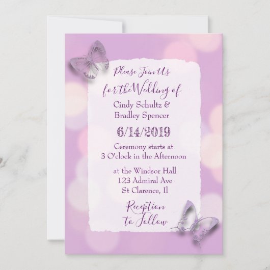 lavendelvlinders bruiloft kaart (Voorkant)