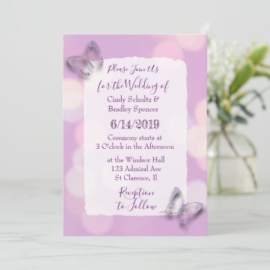 lavendelvlinders bruiloft kaart (Staand voorkant)