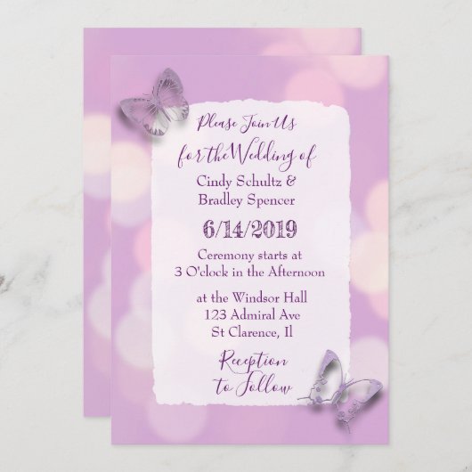 lavendelvlinders bruiloft kaart (Voorkant / Achterkant)