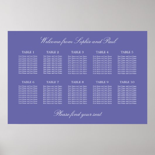 Lavender 10 Poster Tafel Wedding Seating Chart (Voorkant)