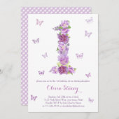 Lavender 1st Birthday Uitnodigingen met vlinders (Voorkant / Achterkant)