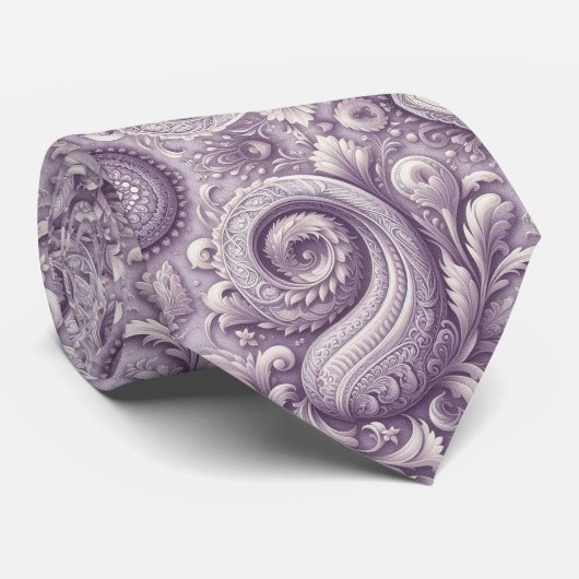 Lavender 3D Paisley Relief Jacquard Neck Tie Stropdas (Opgerold)
