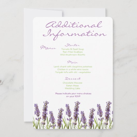 Lavender Additional Information Kaart (Voorkant)