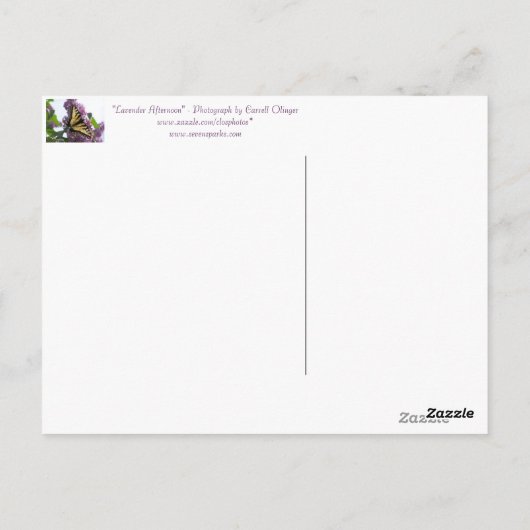 Lavender Aftermiddag Briefkaart (Achterkant)