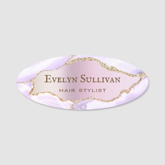 Lavender Agate Faux Pearlescent Folie Naamplaatje (Voorkant)