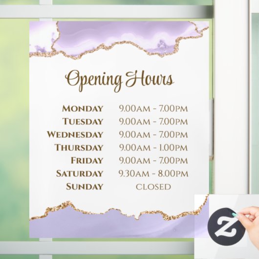 Lavender Agate Openingstijden Venster Cling Raamsticker (Huis)