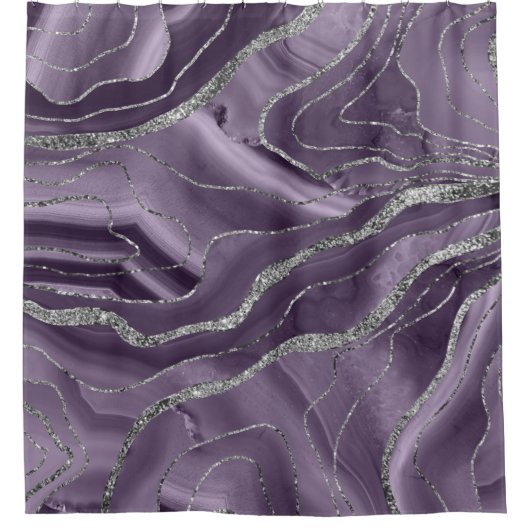 Lavender Agate Silver Glitter Glam #1 Douchegordijn (Voorkant)
