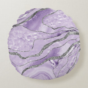 Lavender Agate Silver Glitter Glam #1 Rond Kussen