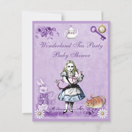Lavender Alice in Wonderland Tea Party Baby shower Kaart (Voorkant)