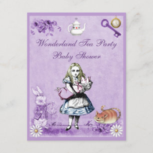 Lavender Alice in Wonderland Tea Party Baby shower Kaart