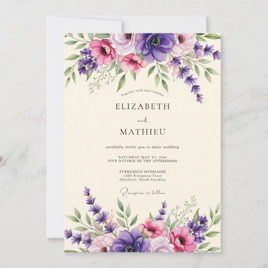 Lavender Amethyst Bloom Wedding Kaart (Voorkant)