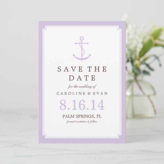 Lavender Anchor Wedding Save the Date (Staand voorkant)