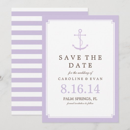 Lavender Anchor Wedding Save the Date (Voorkant / Achterkant)