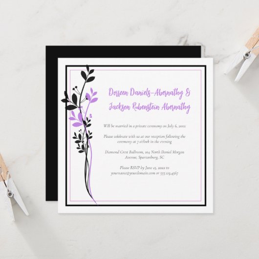 Lavender and Black Floral Reception Only | Kaart (Voorkant / Achterkant in situ)