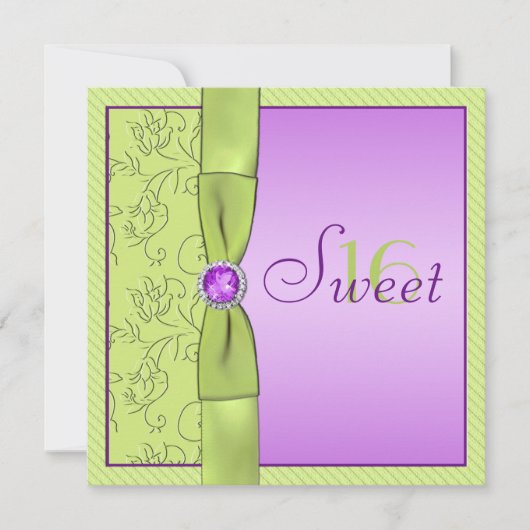 Lavender and Chartreuse Sweet Sixteen Uitnodiging (Voorkant)