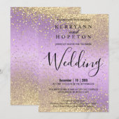 Lavender and Gold Glitter Invitation Kaart (Voorkant / Achterkant)