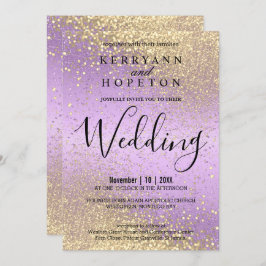 Lavender and Gold Glitter Invitation Kaart