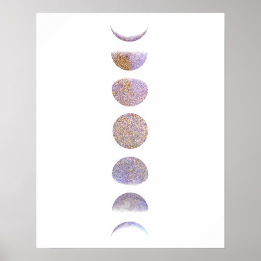 Lavender and Gold Glitter Moon Phases Poster (Voorkant)
