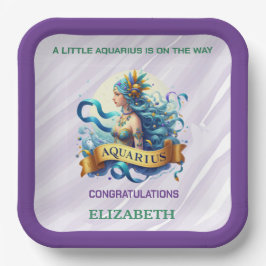 Lavender and Green Aquarius Zodiac Baby Shower Papieren Bordje