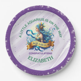 Lavender and Green Aquarius Zodiac Baby Shower Papieren Bordje