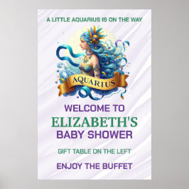 Lavender and Green Aquarius Zodiac Baby Shower Poster