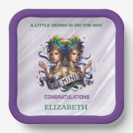 Lavender and Green Gemini Zodiac Baby Shower Papieren Bordje