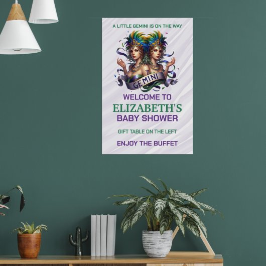 Lavender and Green Gemini Zodiac Baby Shower Poster (Woonkamer 1)